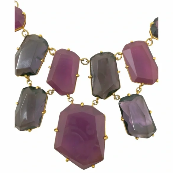 Kate Spade Set In Stone Double Bib Statement Necklace Purple Magenta Chunky 16”